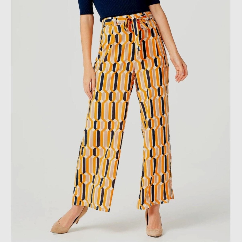 Sation Geo Print Wide Leg Pants Petite L Orange‎ Palazzo Mod